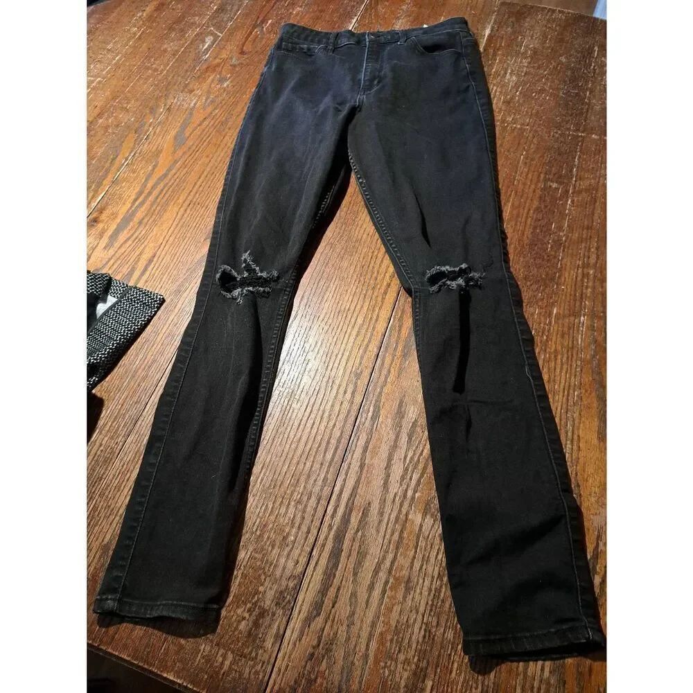 27" Waist Hollister Black Distressed Denim Jeans with Pockets Belt Loops Stretch